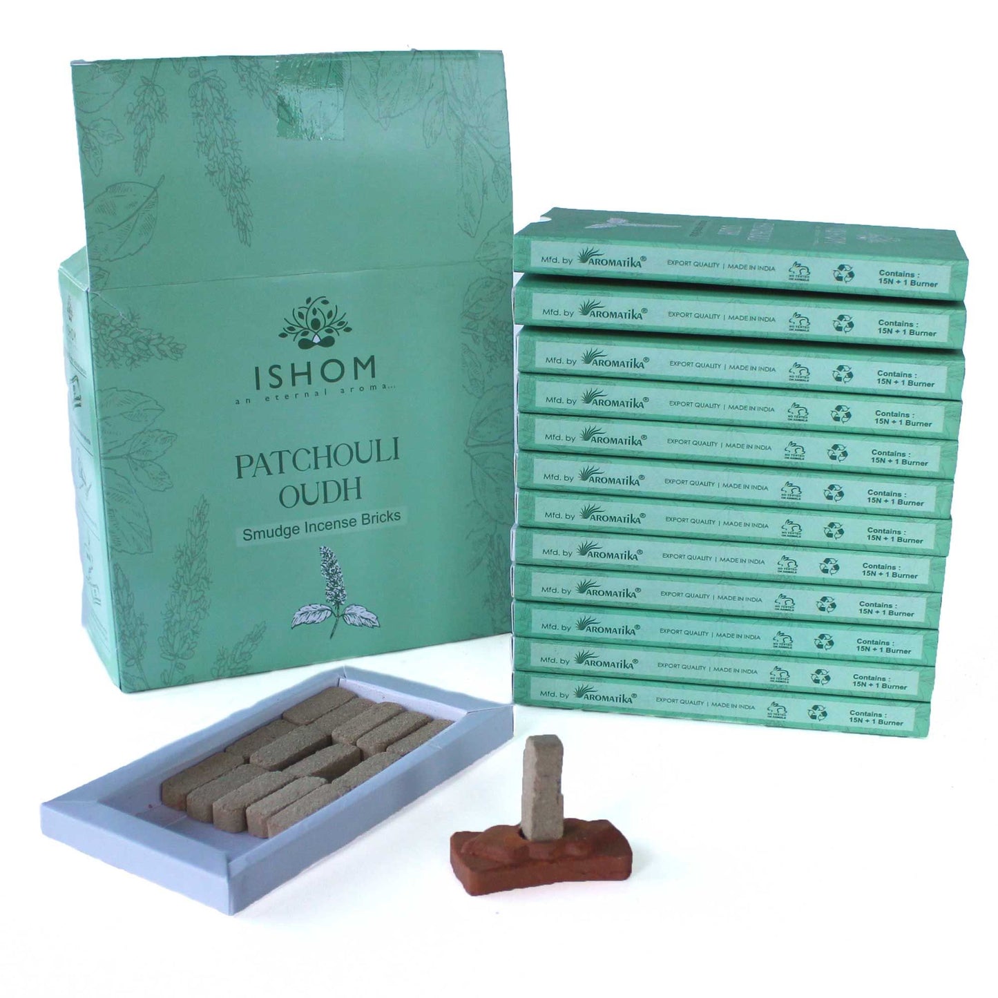 Natuurlijke Wierook Smudge Bricks met Brander – Patchouli Hout (15 stuks)