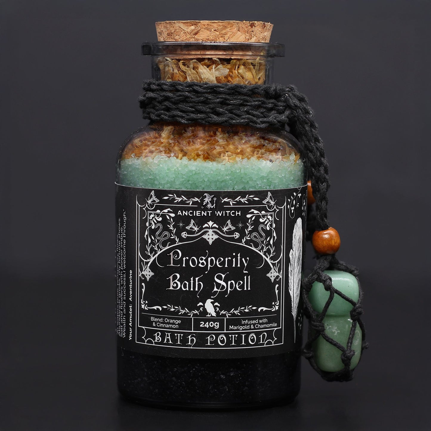 Ancient Witch Bath Spell Potion – Prosperity | Voorspoed & Geluk met Aventurijn Amulet