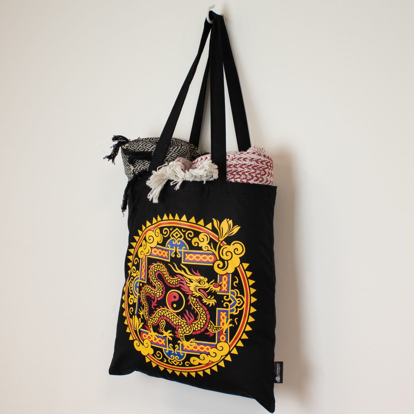 Iconic Classic Tote Bag – Draak Yin & Yang – Zwart 6oz
