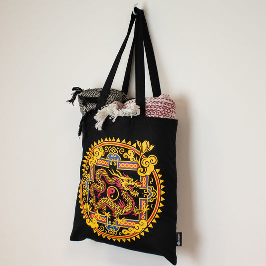 Iconic Classic Tote Bag – Draak Yin & Yang – Zwart 6oz
