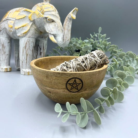 Houten Smudge & Rituele Offerkom - Pentagram 14x7cm