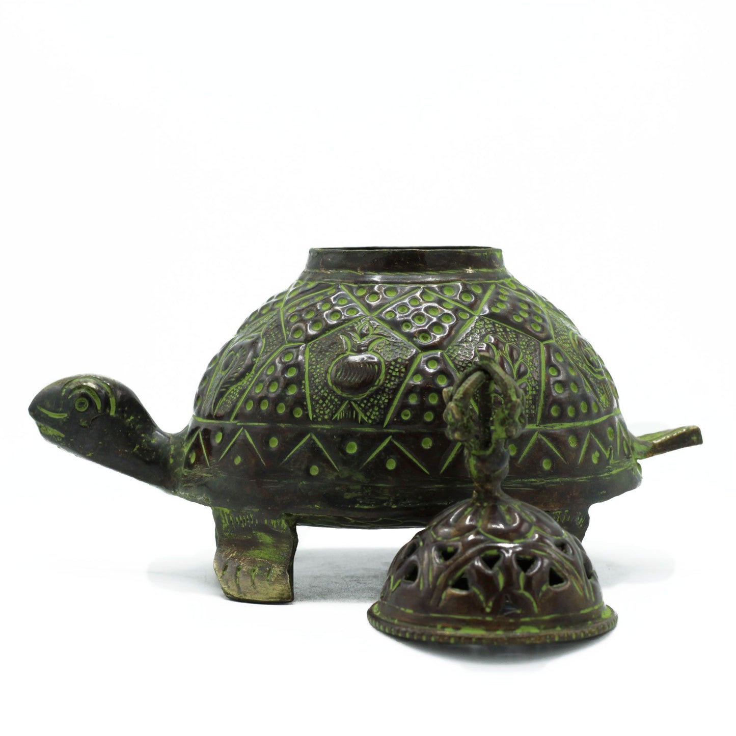 Messing Verdigris Tibetaanse Schildpad Wierookhouder - Groot