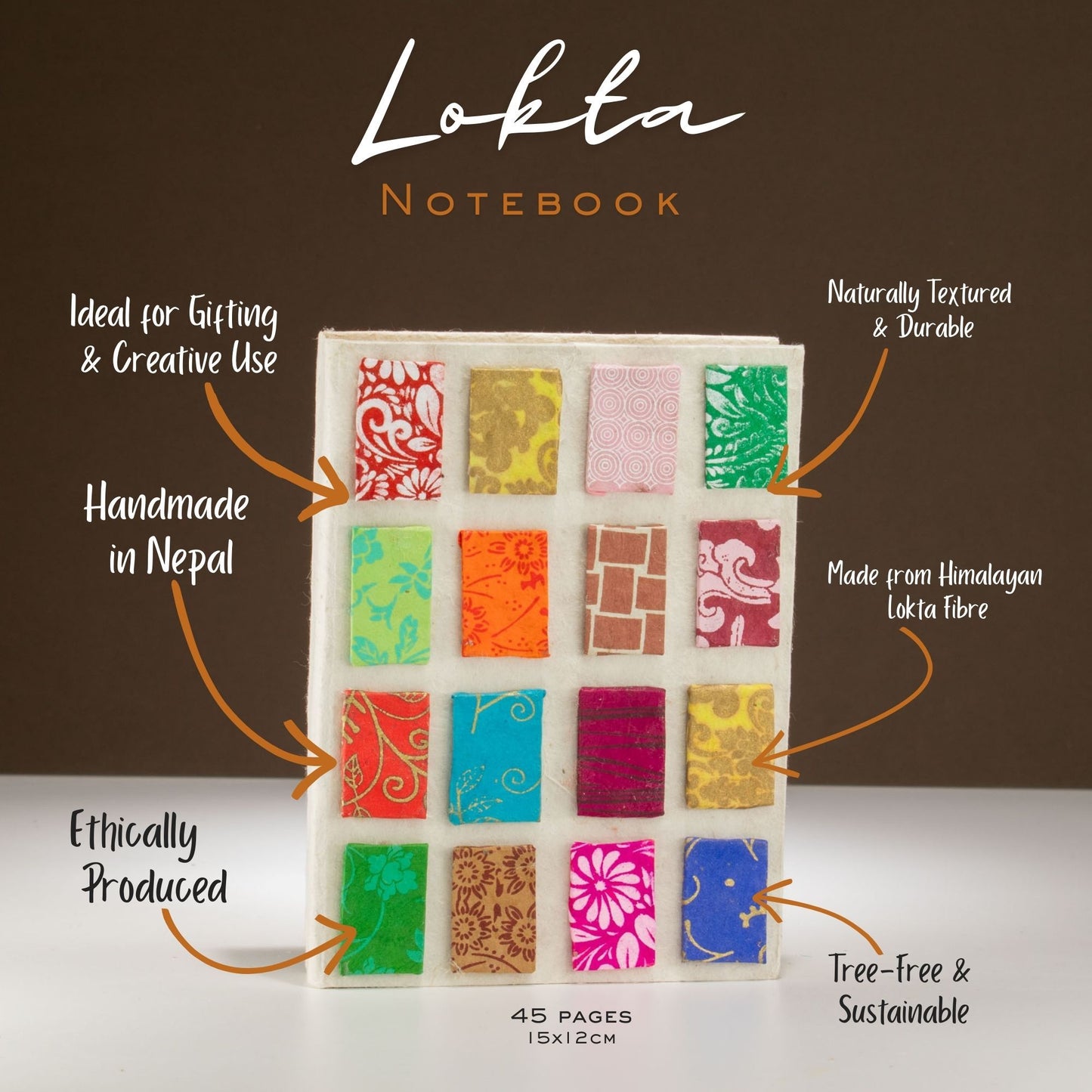 Lokta Mini Tegels Notitieboek Medium (15x12cm) – 45 pagina's – Naturel