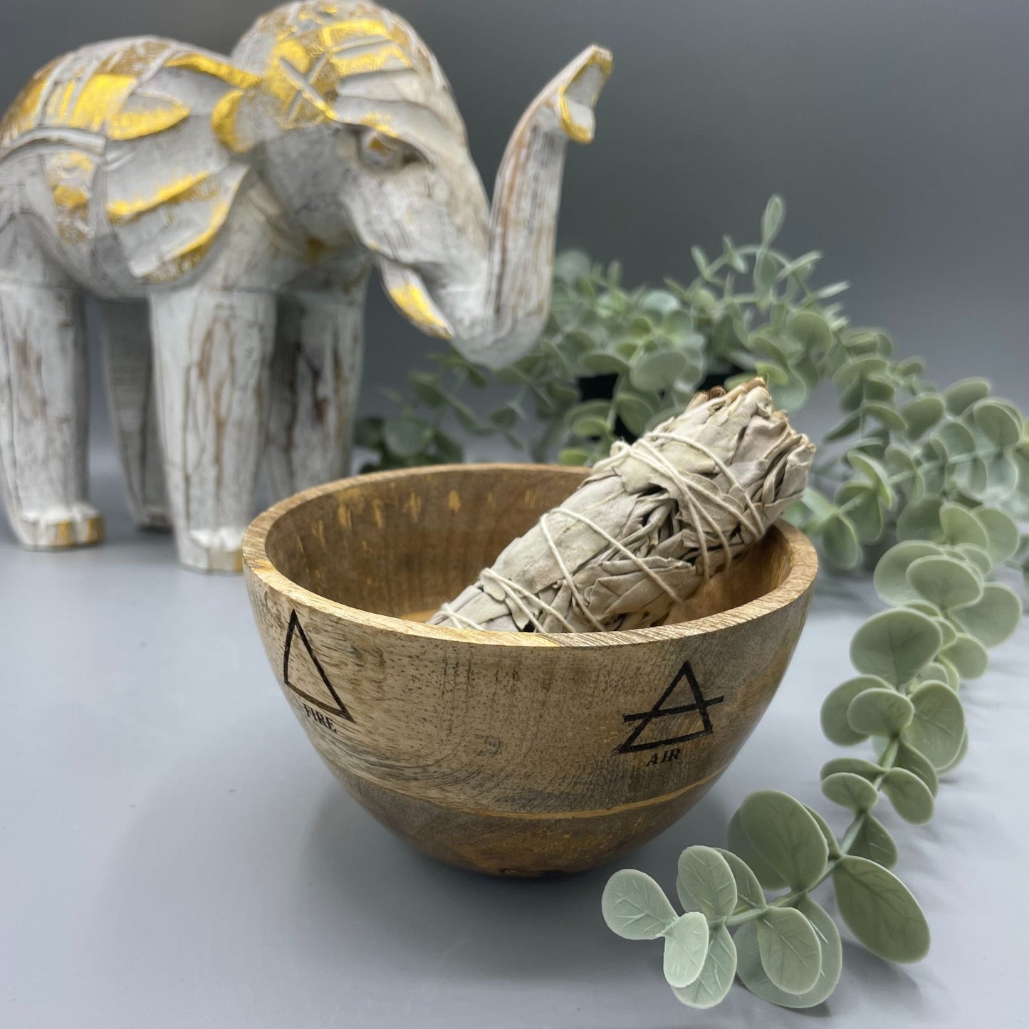 Houten Smudge & Rituele Offerkom - Vier Elementen 12x7cm