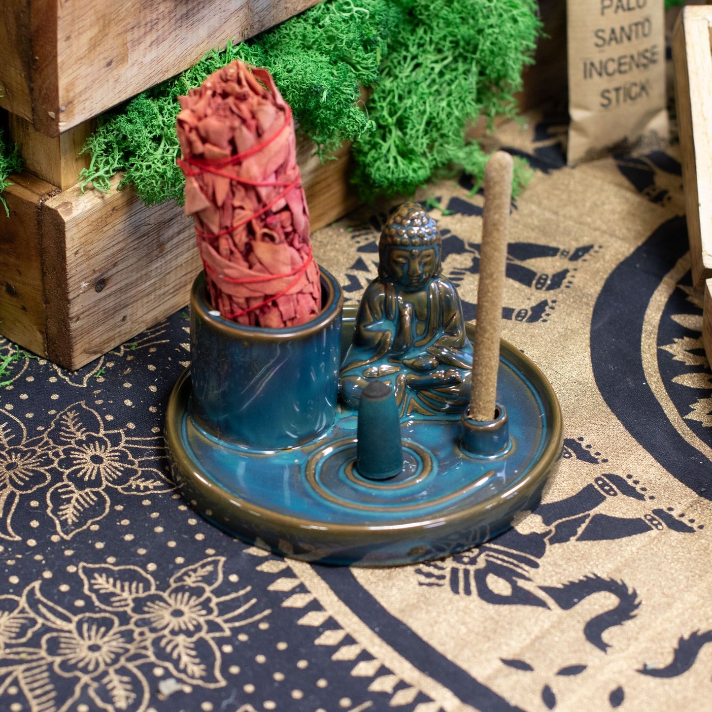 Multifunctionele Boeddha Wierookplaat - Keramiek Blauw