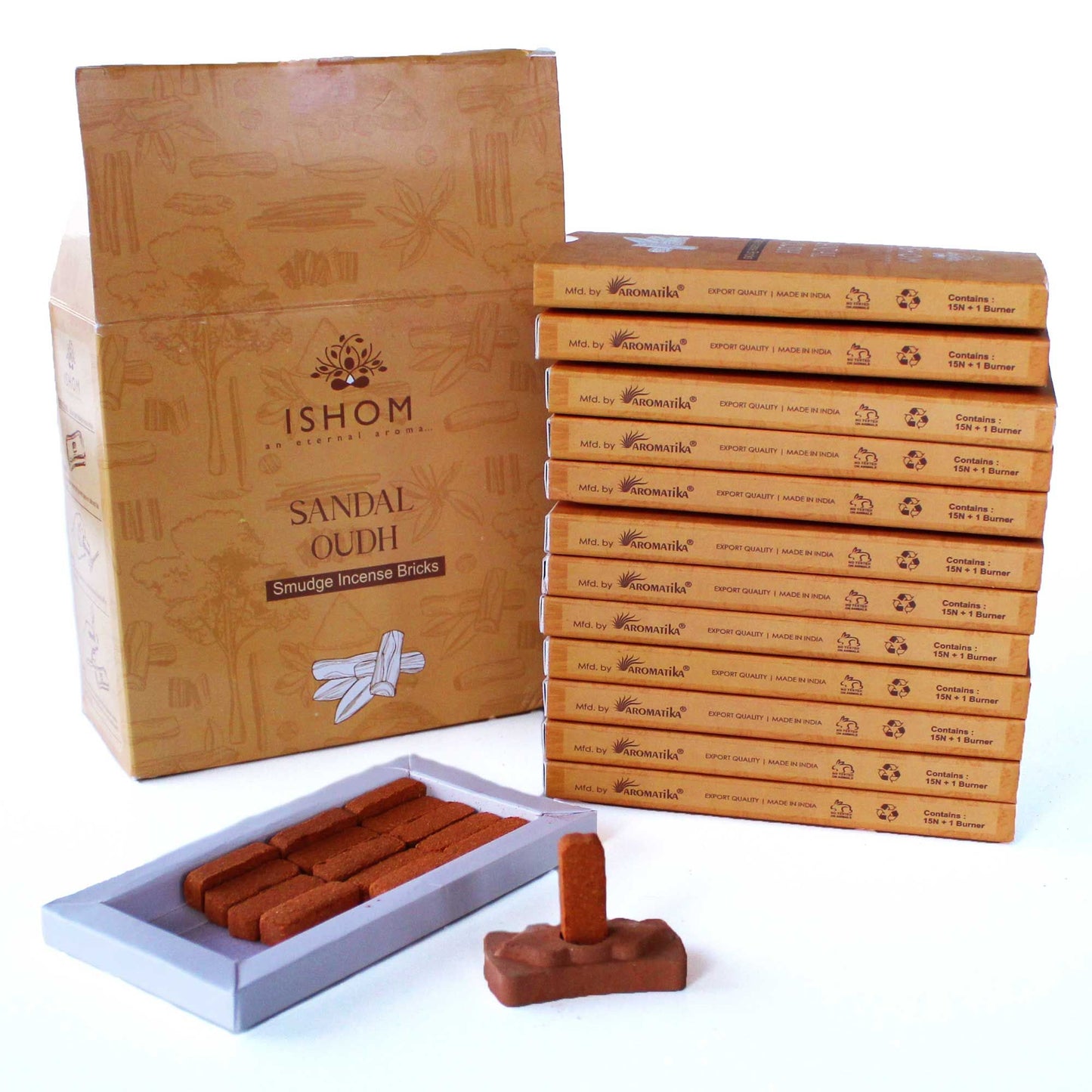 Natuurlijke Wierook Smudge Bricks met Brander – Sandelhout (15 stuks)