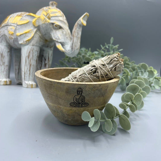 Houten Smudge & Rituele Offerkom - Boeddha 12x7cm