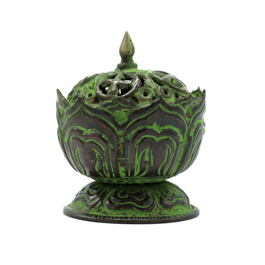 Messing Verdigris Tibetaanse Wierookbrander - Kleine Lotus