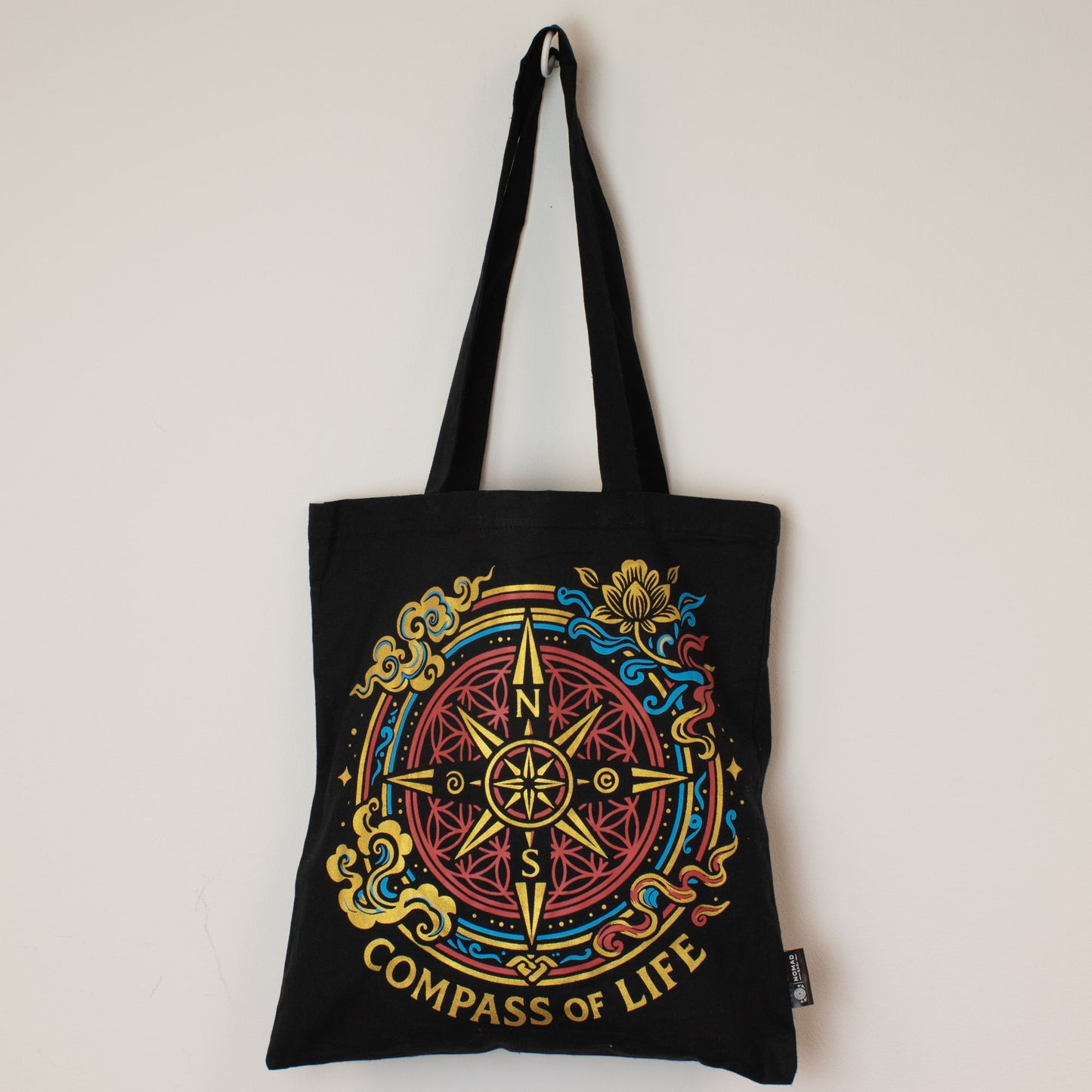 Iconic Classic Tote Bag – Compass of Life – Zwart 6oz
