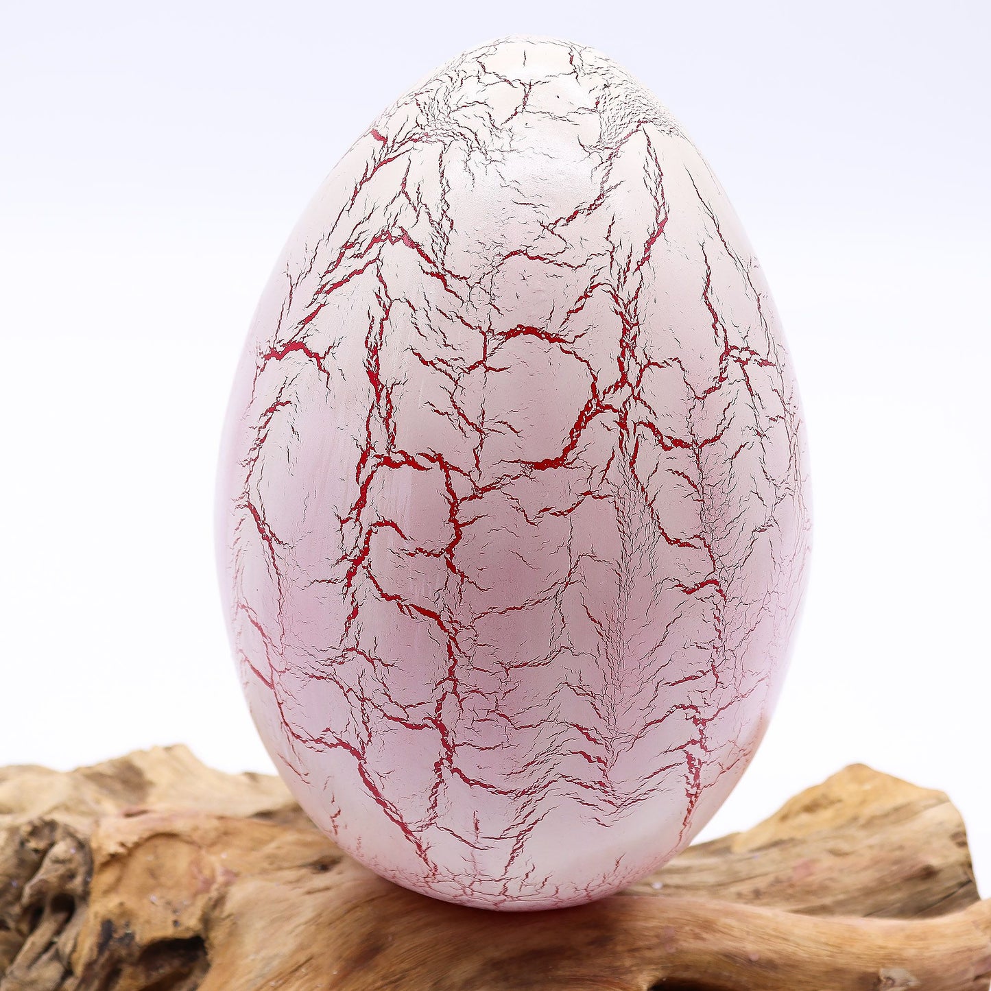 DriftGlow Lamp – Oranje Crackle Fire Ei Kap | Drijfhout Basis