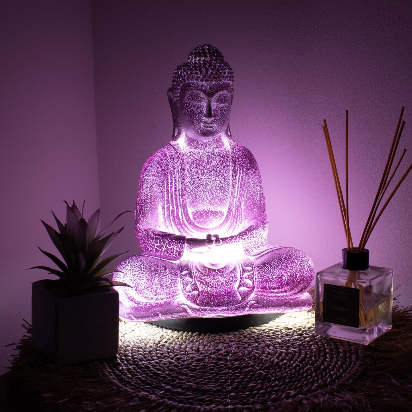 Meditatie Boeddha Lamp – Lavendel Craquelé | Ovaal Voetstuk