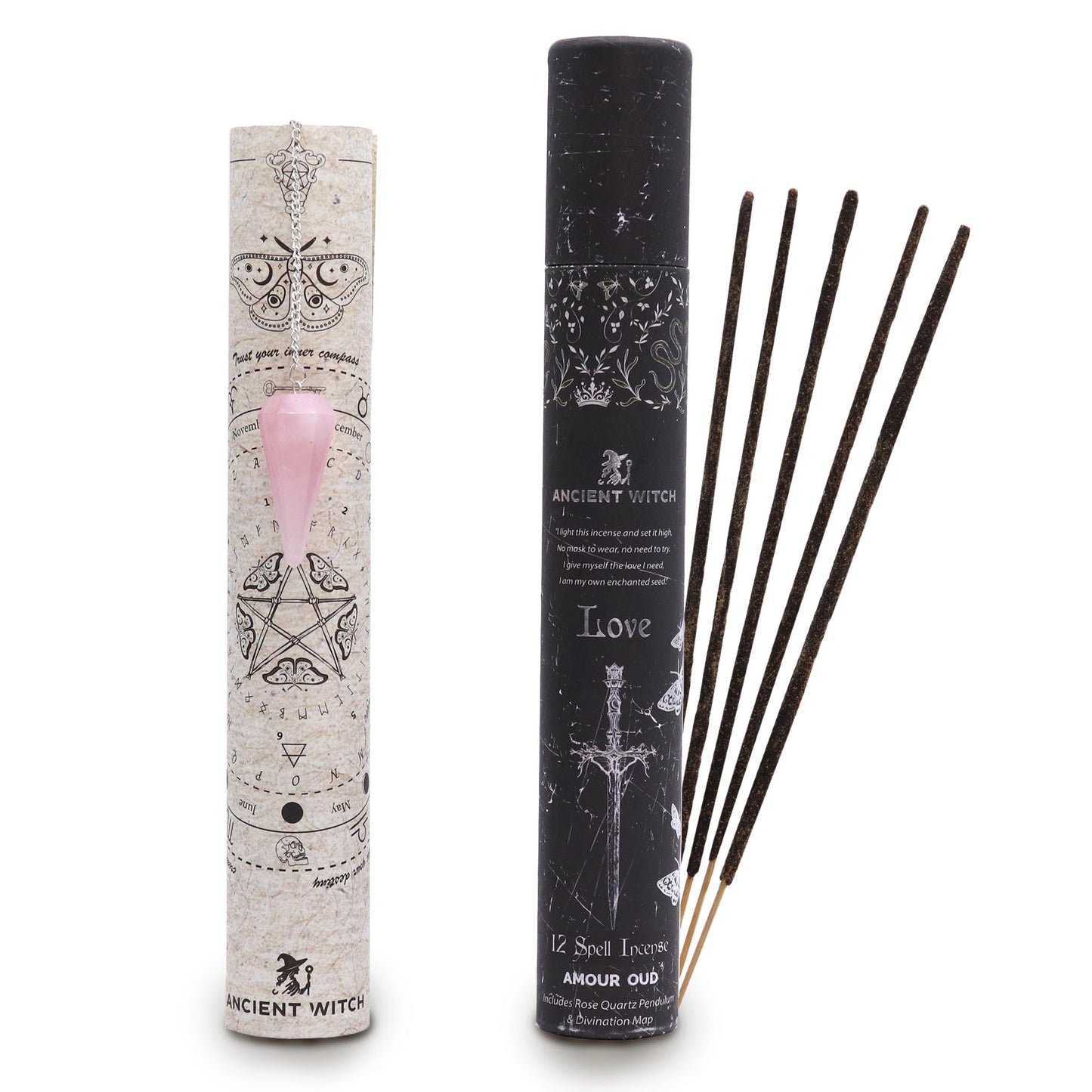 Ancient Witch Spell Wierook – Liefde met Rozenkwarts Pendel