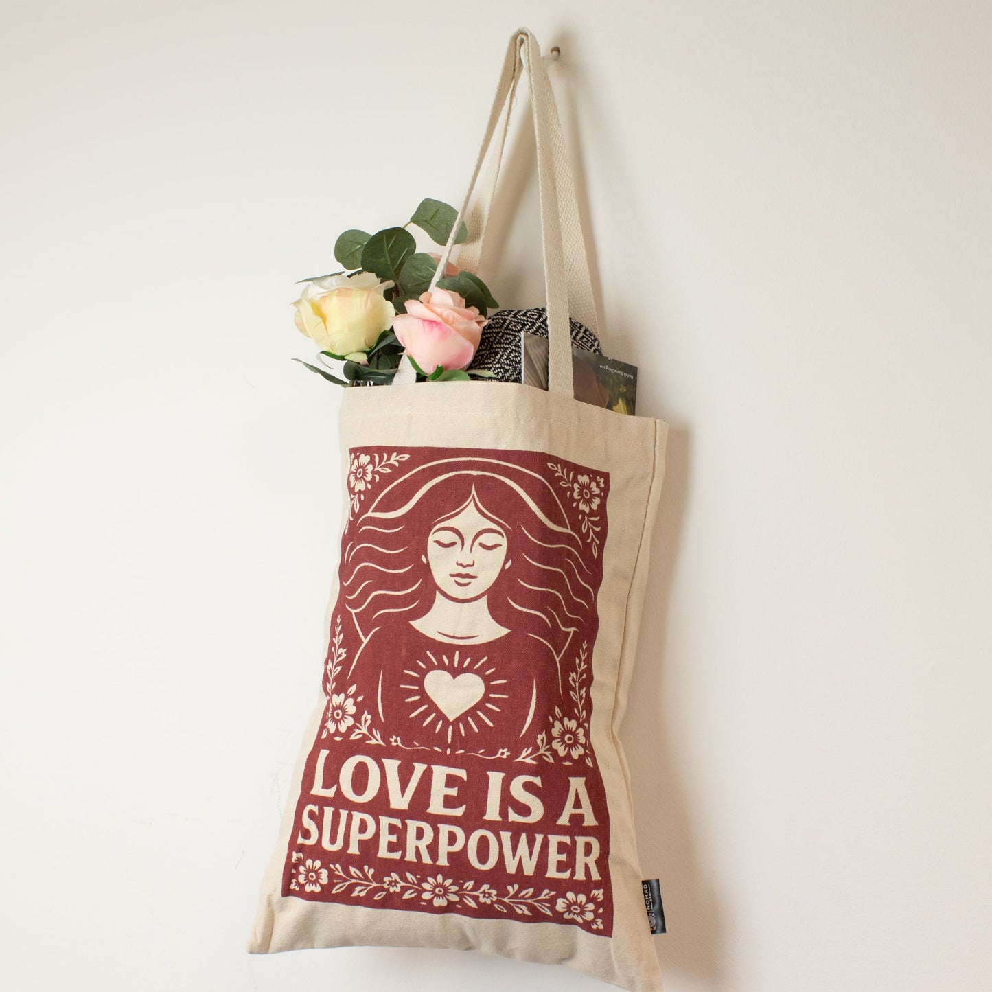 Nomad Sari Iconic Toni Tote Bag – Love is a Super Power – Naturel 10oz