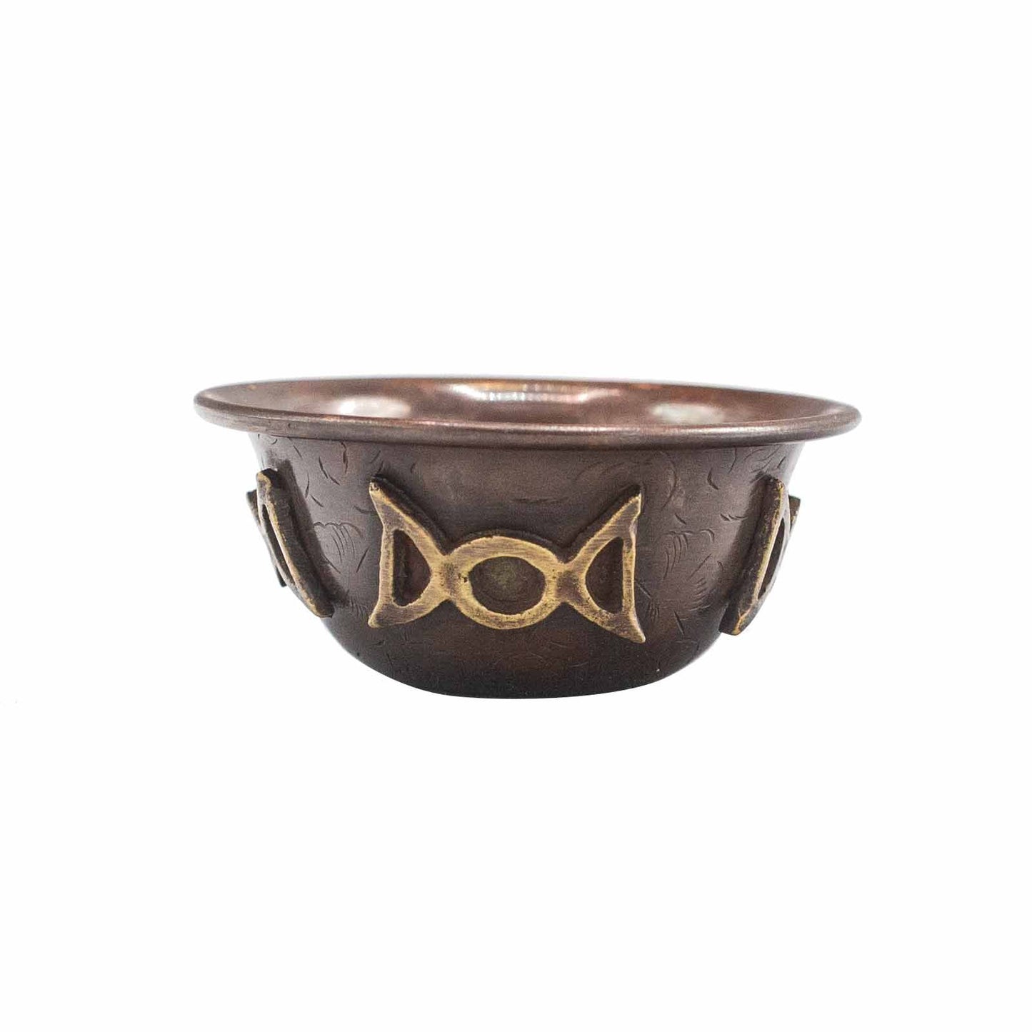 Antiek Koperen Rituele Kom - Drievoudige Maan 8x4cm