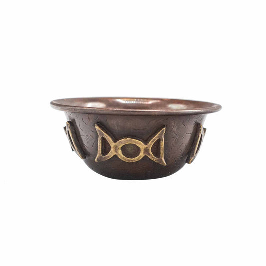 Antiek Koperen Rituele Kom - Drievoudige Maan 8x4cm