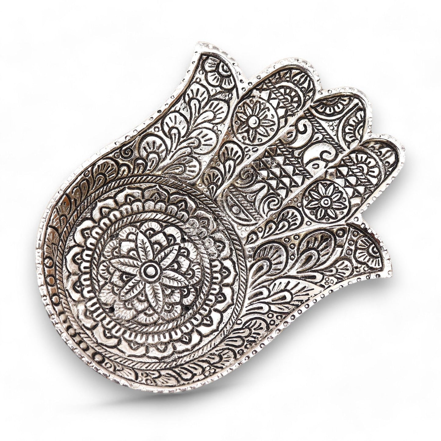 Gepolijst Aluminium Grote Hamsa Wierookhouder 18x13cm