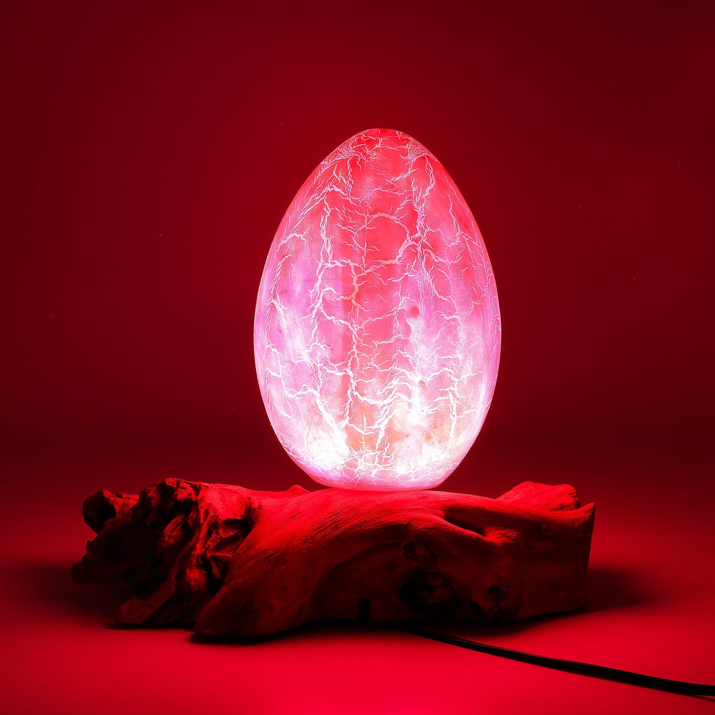 DriftGlow Lamp – Oranje Crackle Fire Ei Kap | Drijfhout Basis