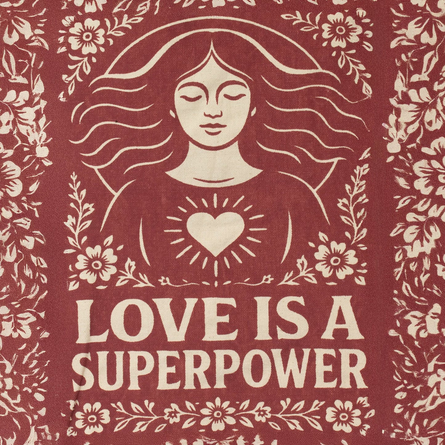 Nomad Sari Iconic Toni Tote Bag – Love is a Super Power – Naturel 10oz