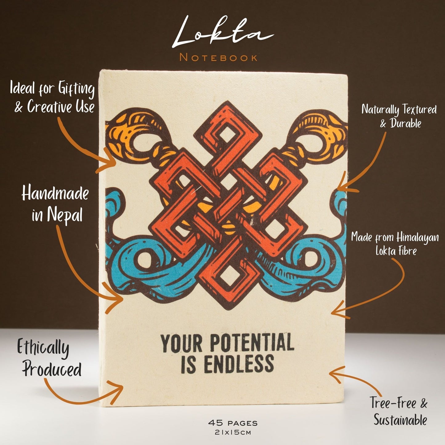 Lokta Inspiratie Notitieboek Groot (21x15cm) – 45 pagina’s – Your Potential – incl. boekenlegger
