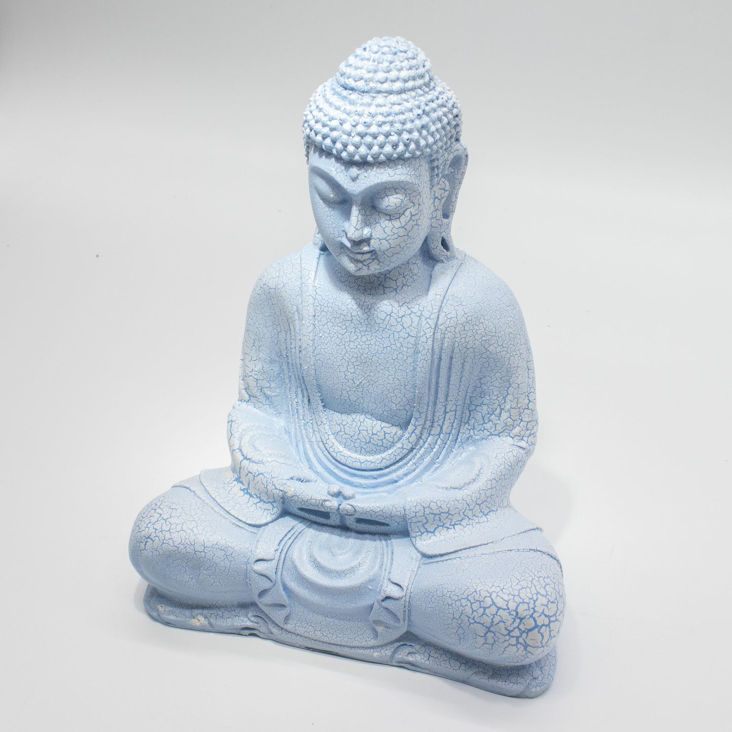 Meditatie Boeddha Lamp – Hemelsblauw Craquelé | Ovaal Voetstuk