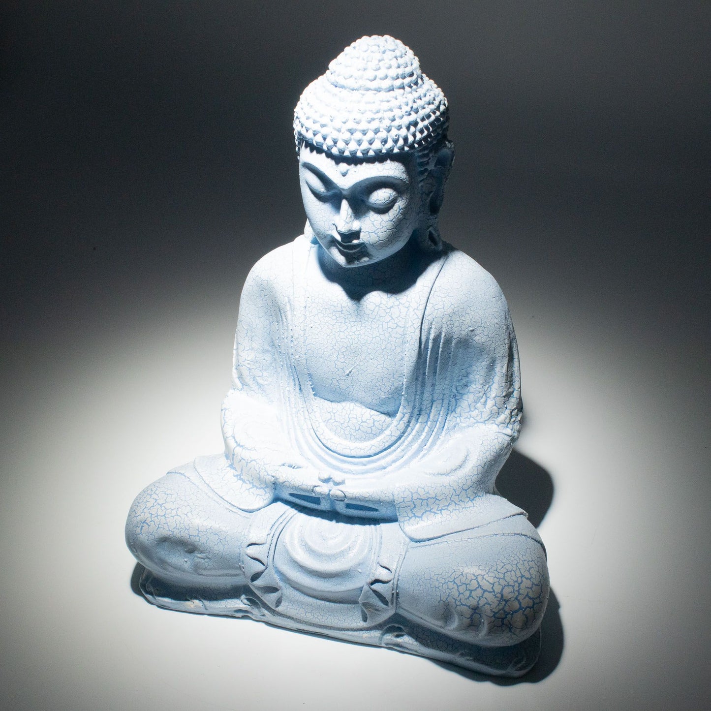 Meditatie Boeddha Lamp – Hemelsblauw Craquelé | Ovaal Voetstuk