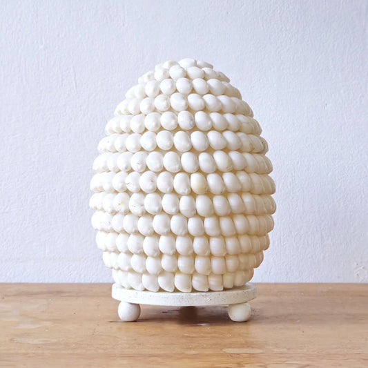 DriftGlow Lamp – Wit Craquelé Kap | Drijfhout Basis