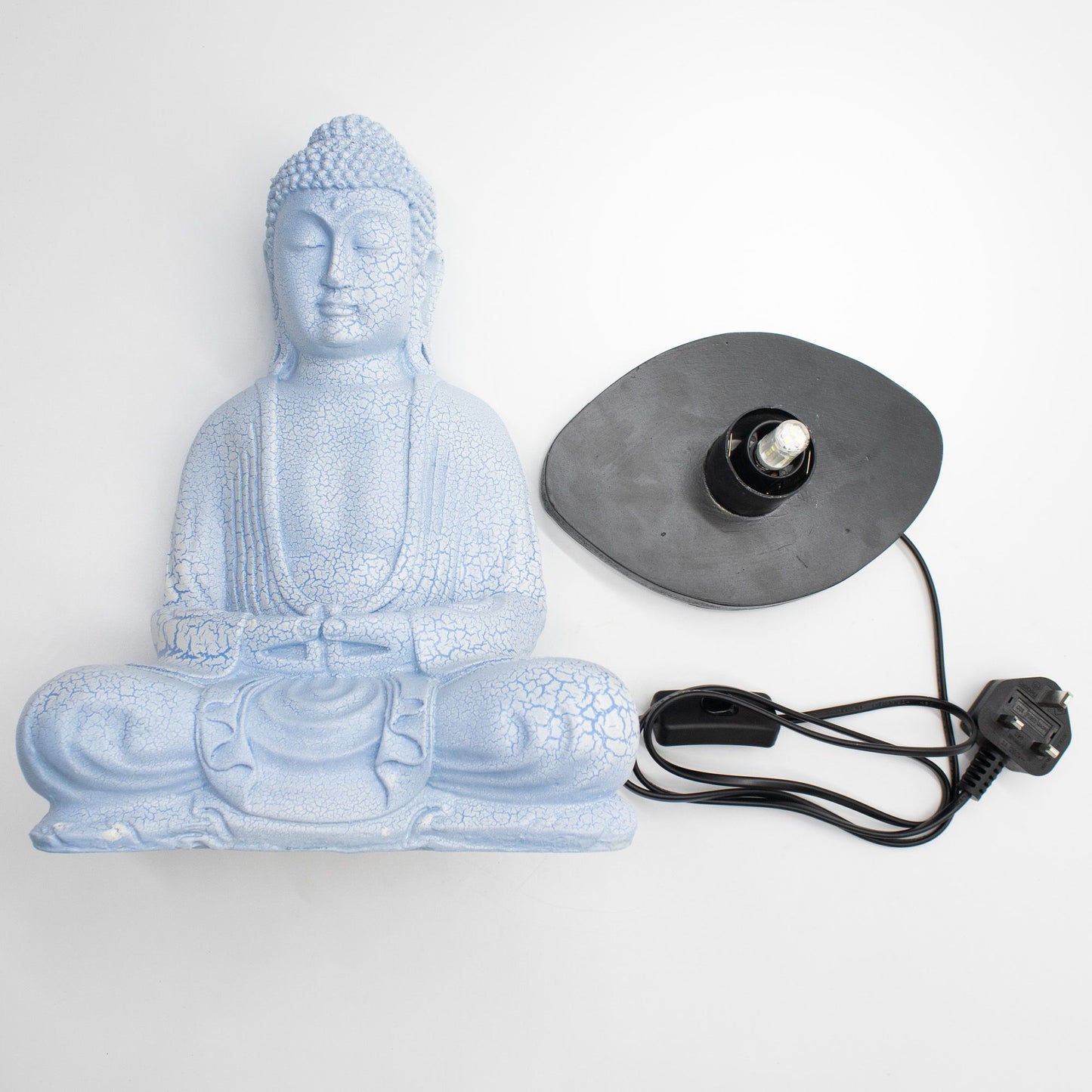 Meditatie Boeddha Lamp – Hemelsblauw Craquelé | Ovaal Voetstuk