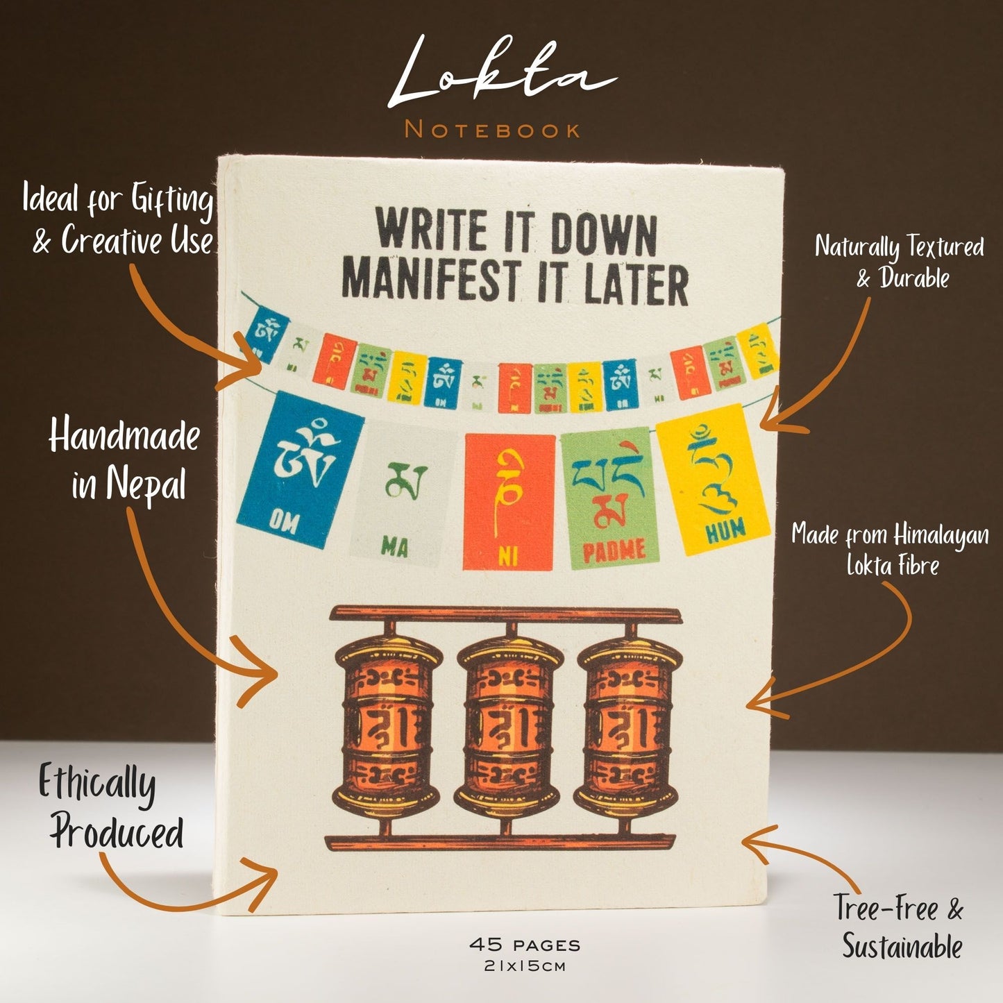 Lokta Inspiratie Notitieboek Groot (21x15cm) – 45 pagina’s – Write it Down – incl. boekenlegger