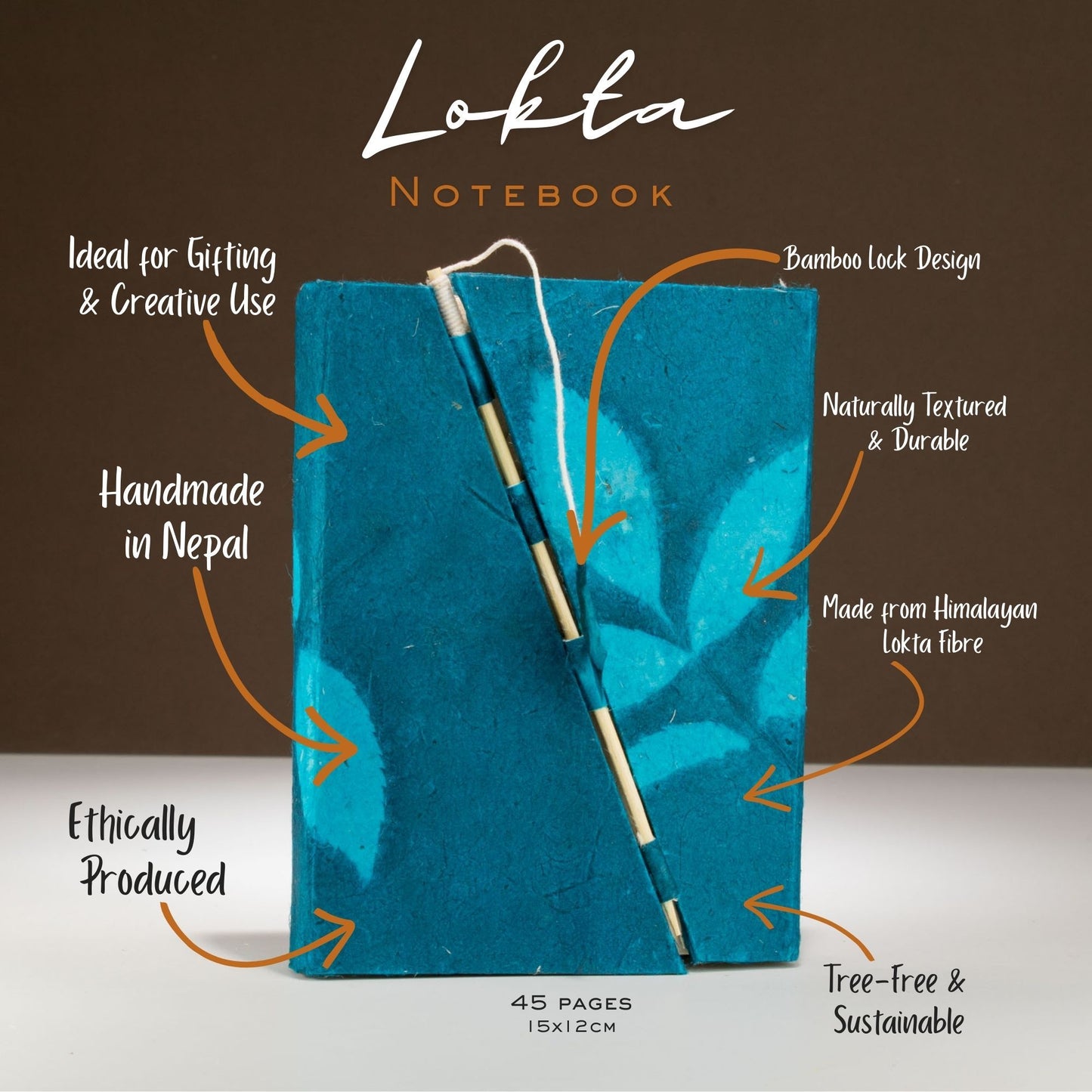 Lokta Bold Floral Bamboo Lock Notitieboek Medium (15x12cm) – 45 pagina's – Middernachtblauw
