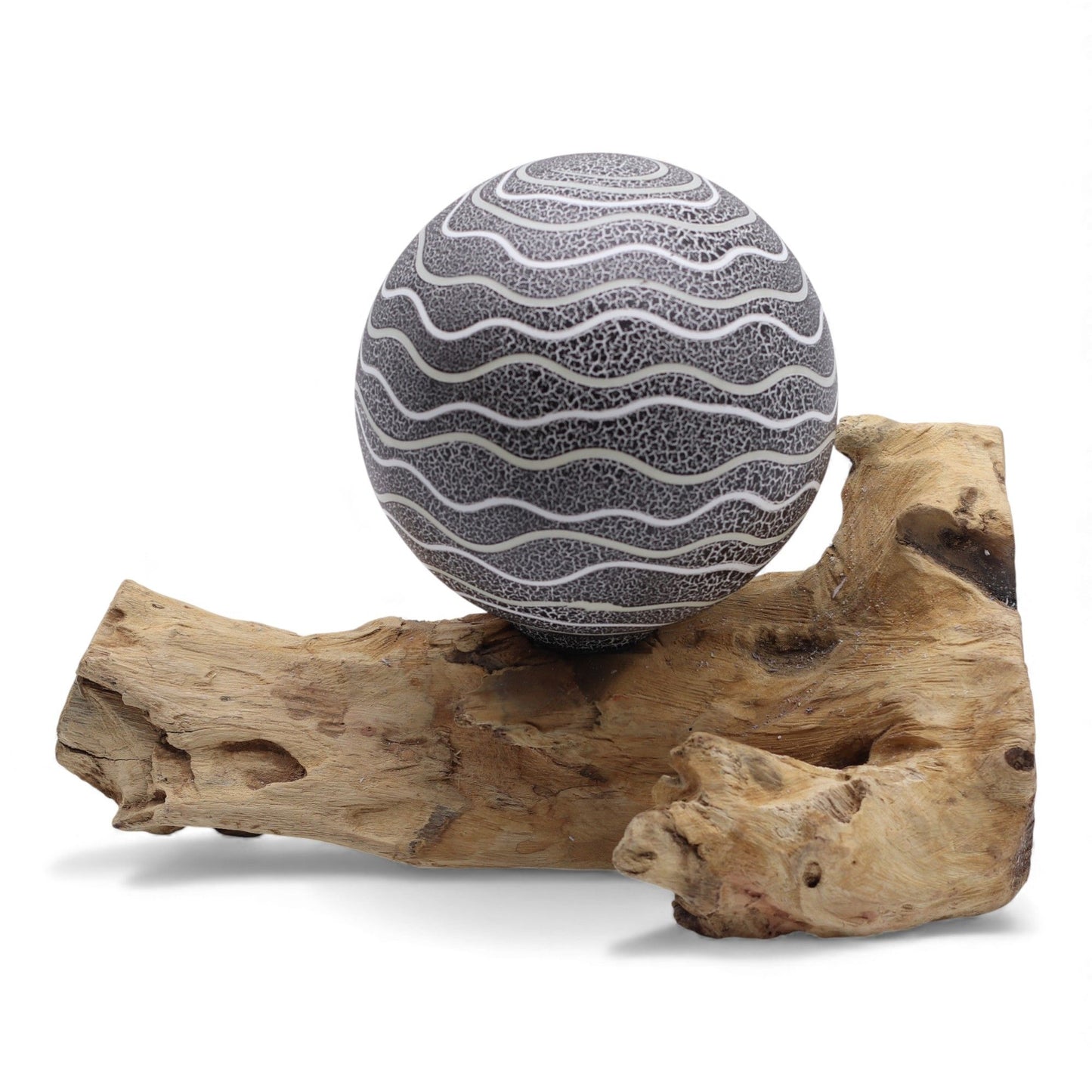 DriftGlow Lamp – Grijze Luna Kap | Drijfhout Basis