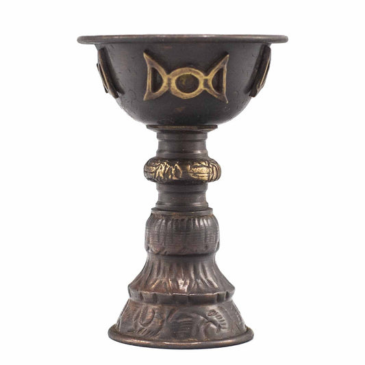 Antiek Koperen Rituele Kelk – Drievoudige Maan | 8x13cm