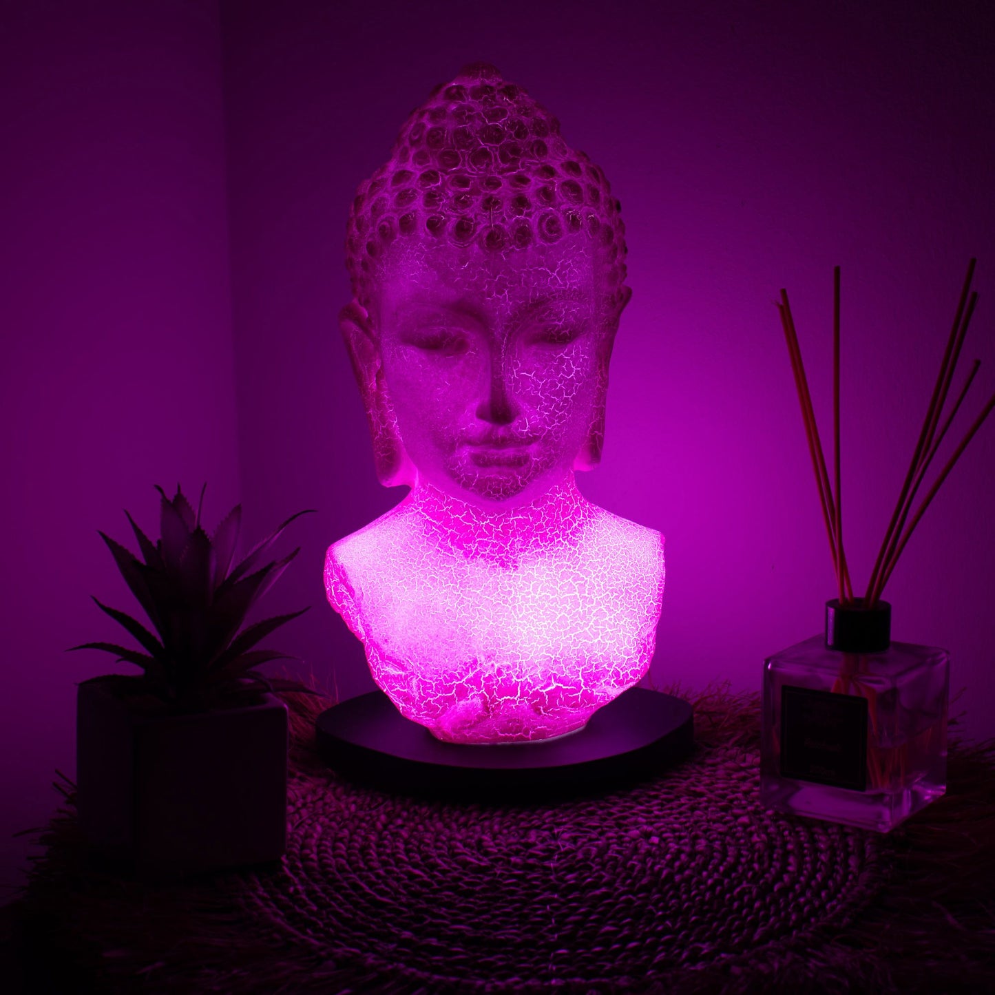 Boeddha Buste Lamp – Kersrood Craquelé | Ovaal Voetstuk
