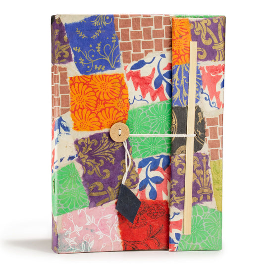 Lokta Patchwork Notitieboek Groot (21x15cm) – 45 pagina's – incl. boekenlegger – Multicolour