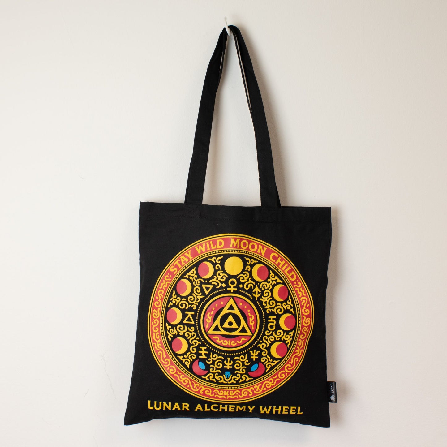 Iconic Classic Tote Bag – Luna Alchemy Wheel – Zwart 6oz
