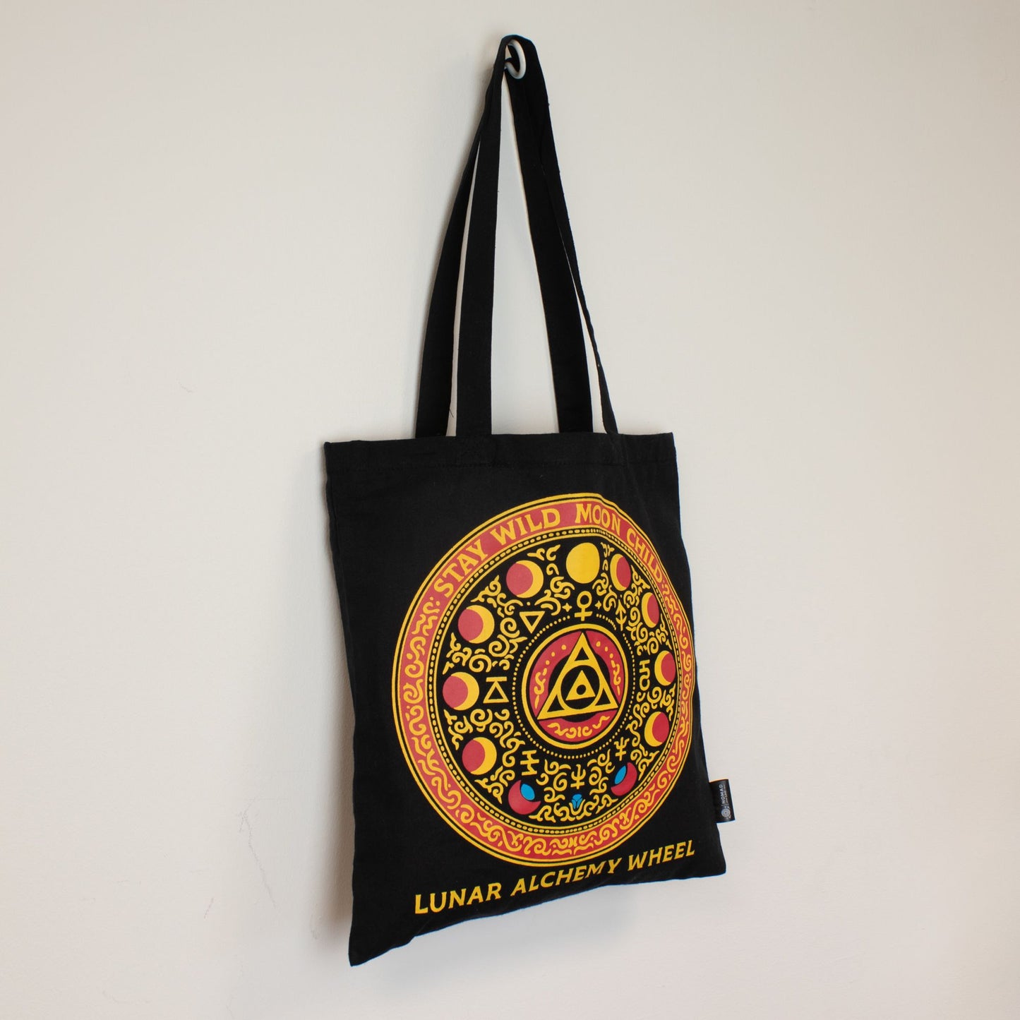 Iconic Classic Tote Bag – Luna Alchemy Wheel – Zwart 6oz