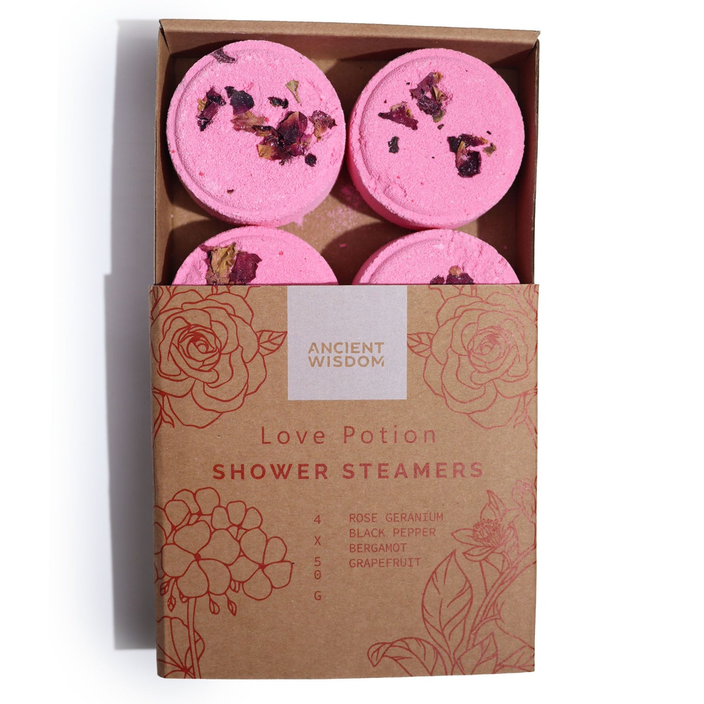Zen Douchestoomers – Wellness Kwartet – Liefdesdrank (Roze-Rood) | 4 stuks