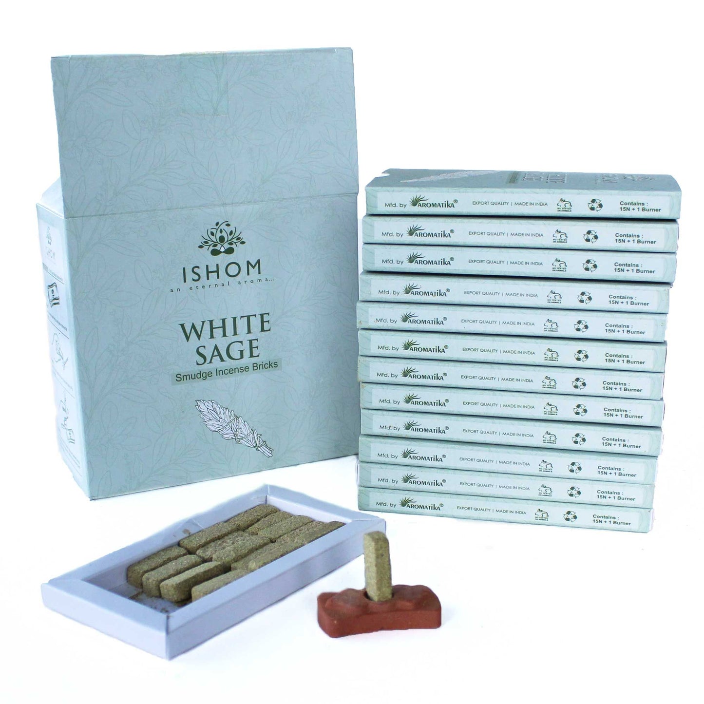 Natuurlijke Wierook Smudge Bricks met Brander – Witte Salie (15 stuks)