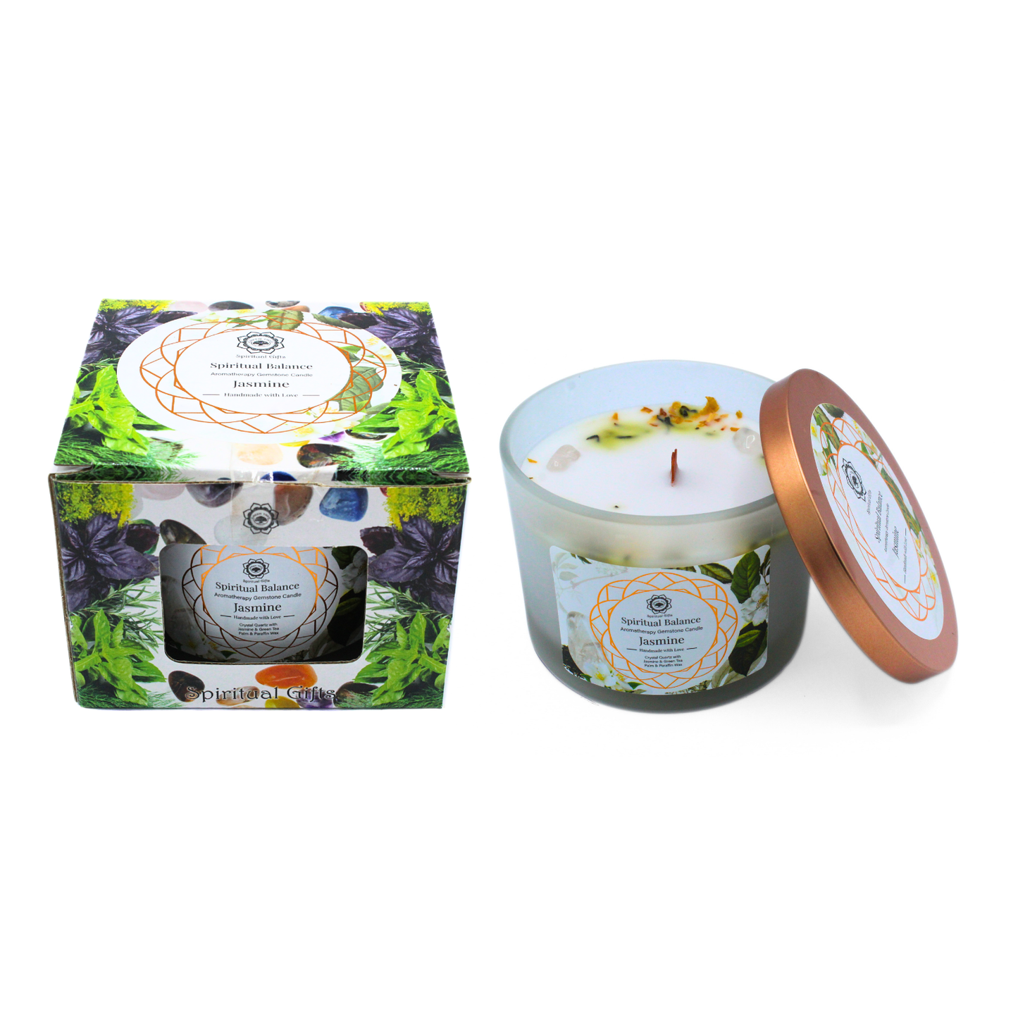 Green Tree Geurkaars met Edelstenen Spirituele Balans Jasmijn 256 g