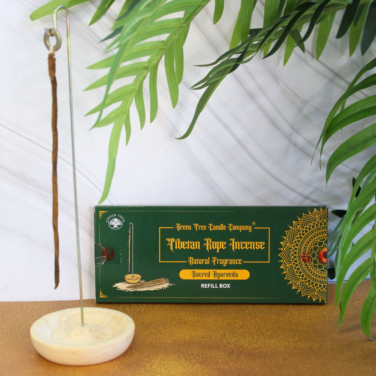 Green Tree koordwierook Sacred Ayurveda met houder