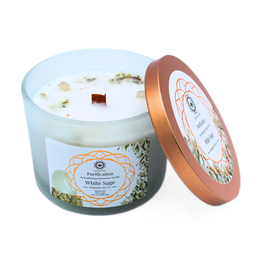 Green Tree geurkaars met edelstenen, reiniging met witte salie, 256 g